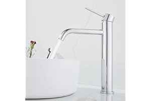 Maynosi Tall Bathroom Basin Mixer Taps, High Rise Faucet for Countertop Basin, Tall Monobloc Lever Sink Taps, Modern Monobloc Tap with Flexible Hoses, Chrome