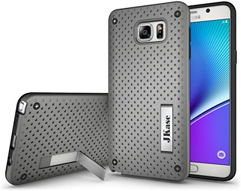 JKase [MESH] Protective Tough 2 Layers Armor Rugged Case Cover with Build-In Stand for Samsung Galaxy Note 5 (Grey)