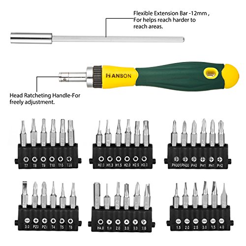 Schraubendreher Set 38 in 1 Tunuti Präzises Mini Werkzeug Schraubenzieher Satz mit Sperrrad am Ende Mit Zubehör und Verlängerungsstange Haushaltsreparatur für Handys, Tablets, Computers, Laptops und Elektronische Produkte - 3