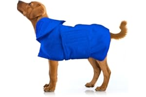 WE ART LEAVES Dog Towel 400 GSM Medium Size - Blue Microfiber Dog Drying Coat-Double Layered Dog Towels for Drying Dogs-Fast Drying Dog Bathrobe -Super Absorbent Hook & Loop Design Dog Robe