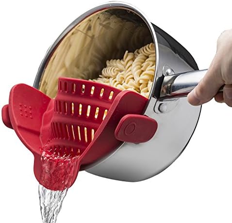 Silicone Food Strainer Snap'n Strainer Colander by MARCHY No-hands No-Fuss Clip-On Strainer. Fits all Pot Sizes (Red)