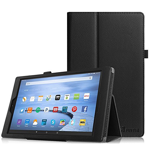 Fintie Fire Hülle Amazon Fire HD 10 Zoll (5. Generation - 2015 Modell) Tablet - Folio Kunstleder Schutzhülle mit Ständerfunktion und Auto Sleep / Wake Funktion, Schwarz