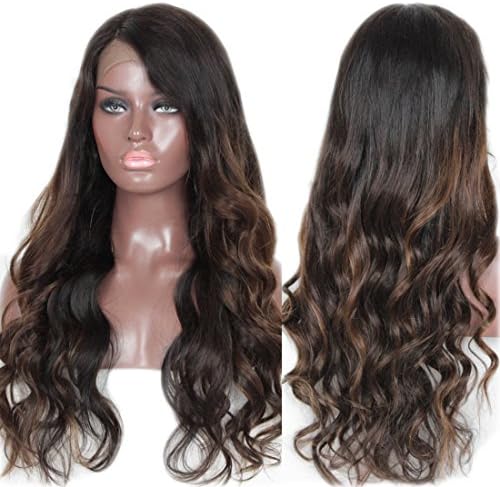 Zana Wigs Brazilian Virgin Remy Human Hair Wavy Lace Front Human Hair Wigs for African Americans Ombre #1b/#30 Highlight Color (20 inch)