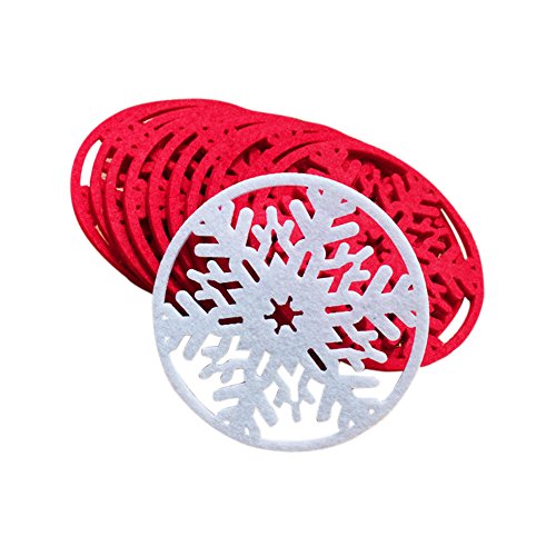 détail 10Pcs Flocon de neige Coupe Coasters Mat Noël pour Cartoon cadeau de Noël Mat Cup Verre Maison Décor (Rouge)