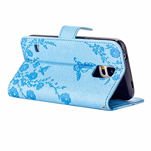 MUTOUREN Samsung Galaxy S5 Solide Grau Drucken(Schmetterling Blumen) Bookstyle PU Ledercase Tasche Hüllen Brieftasche Schutzhülle Scratch Magnetverschluss Telefon-Kasten Kratzfeste Anti-scratch Handyhülle Standfunktion Handycover Blau + 1x Kapazitive Feder - 4