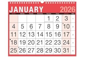 THE HOME FUSION COMPANY 2026 A4 Easy Month to View Spiral Bound Wall Planner Calendar