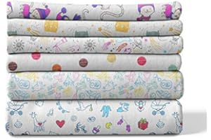 Melunda lange bébé en mousseline de coton - lot de 6-80x80 cm - Various Dessins - certifié Oeko-Tex - Hypoallergénique sans produits chimiques, lavable à 95° C