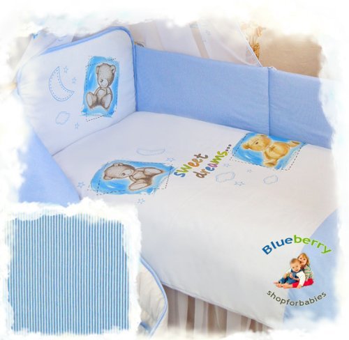 2 pcs BABY COT BED BUNDLE BEDDING SET DUVET+PILLOW COVERS matching cot bed 120 x 150 cm (47" x 59") (Blue 2)