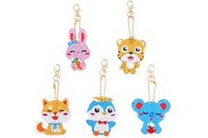 MINGSH Diamond Painting Keychain,5 Pack DIY Rhinestone Keyrings Kits for Kids,Full Drill Crystal Cute Keychain Art Craft Key Chain Pendant