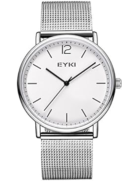 Alienwork Quarz Armbanduhr Ultra-flach Uhr Herren Uhren Damen Zeitloses Design Metall weiss silber YH.D5001L-01