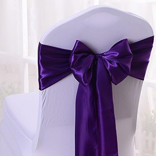 10PCS 17X275CM Satin Chair Bow Sash Wedding Reception Banquet Decoration (#18 Dark Purple)