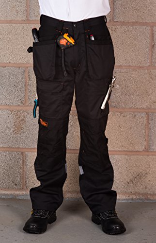 Pantalones de seguridad masculinos multi-bolsillo de gran resistencia y uso industrial con costuras triples reforzadas y refuerzos de tejido Cordura en puntos de tensión y bolsillos en las rodilleras