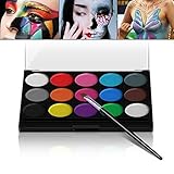 ღ 15 colores brillantes: La pintura facial incluye 15 colores variados de pintura facial para maquillaje son blanco puro,gris claro, amarillo brillante, naranja otoñal, rojo rico,café, negro puro, azul oscuro, violeta, vino, rojo oscuro etc.
