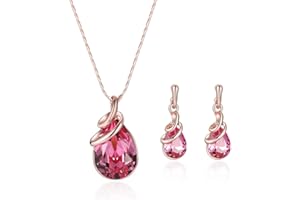 HSAJS Parure collier et boucles d'oreilles Parure Mariage Rose Gold Bijoux pour Femme Collier et Boucle D'oreille Goutte d'eau Pendentif Bijoux Cadeaux Demoiselle d'honneur Fantaisie Cadeau Bijoux