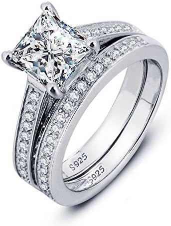 PHOCKSIN Sterling Silver Engagement Wedding Ring Sets for Women Anniversary Promise Eternity Bridal Rings 2PCS (J 1/2)