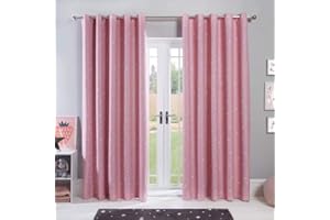 Dreamscene Star Blackout Curtains for Bedroom Pair of Eyelet Thermal Panels - Blush Pink - 66" x 90"