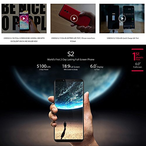 UMIDIGI S2 Smartphone 4G Android 6.0 (Helio P20 Octa Core 2.3GHz, 6.0â€ 18:9 Schermo, 4GB RAM 64GB ROM, 13MP+5MP+5MP Camera, Fingerprint ID, Dual SIM, 5100mAh Batteria, GPS, WiFi) Rosso