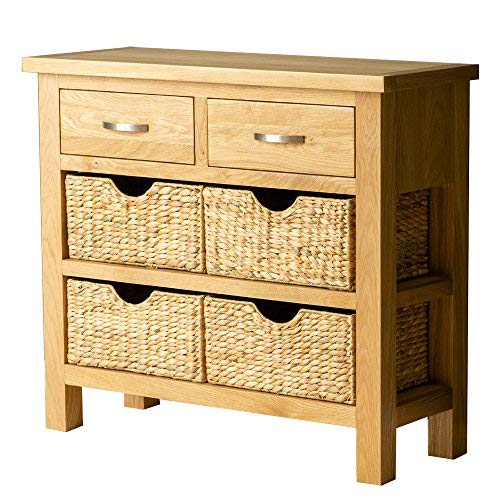 Roseland Furniture Ltd London Oak Console Table with Baskets Hall Table Storage Amazon.co