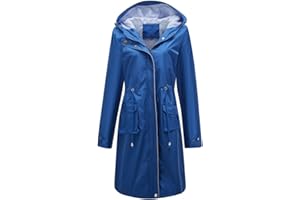 YUNCLOS Femme Manteau Imperméable Elégant Coupe-Vent à Capuche Long Veste de Pluie Slim Fit Couleur Unie