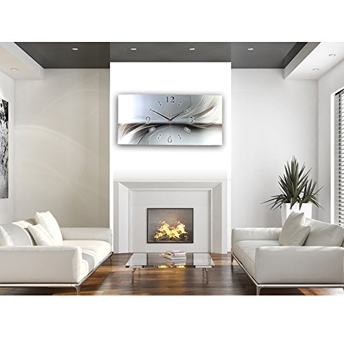 Kreative Feder Abstrakt Silber Metallic Designer Funk Wanduhr Funkuhr modernes Design * Made in Germany* WAG126FL * leise kein Ticken (50x25cm) - 4