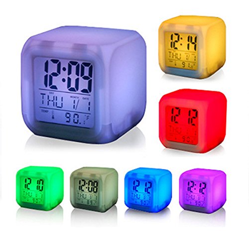 Vale® 7 LED Colour Changing Digital Alarm Clock Thermometer Date Time Night Light LCD