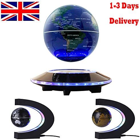 Levitating Globe With LED Lights Magnetic Field Levitating World Map Christmas Gift Home Office Desk Decoration (C Shape golden)