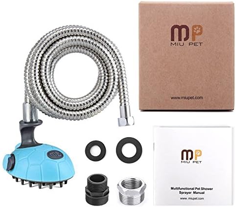 MIU PET Multi-Functional Dog Shower - Bath Massager Handheld Sprayer Shampoo Brush Grooming Tool for Dogs and Cats with 2.4M Stainless Steel Hose, Indoor and Outdoor Use(Blue)