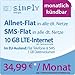 Produktbild simply LTE 10000 [SIM, Micro-SIM und Nano-SIM] monatlich kündbar (10 GB LTE-Internet mit max. 50 MBit/s inkl. Datenautomatik, Telefonie-Flat, SMS-Flat, aus dem EU-Ausland in alle EU-Netze: Telefonie-und SMS-Flat und 1 GB Internetvolumen, 34,99 Euro/Monat) O2-Netz