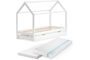 VitaliSpa Letto da casa Wiki, Bianco, 90x200 cm con letto per ospiti e 2 materassi