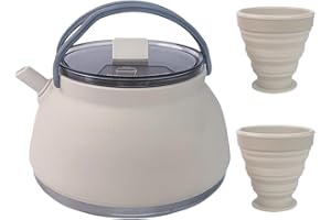 GETBSTOOP 1.5L Portable Camping Kettle Silicone Kettle with Handle Outdoor Collapsible Kettle Stainless Steel Bottom Collapsible Water Boiler for Hiking Backpacking