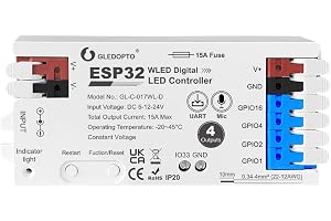LIGHTEU, GLEDOPTO WiFi-kontrollant WLED (ESP32 4 kanaler med mikrofon) DC 5-24 V 15 A Adressbar ljusstolpe för WS2811 WS2812