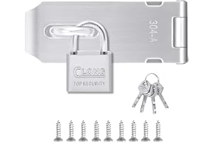 Flintronic Dörrhänglås Hasp, 10 cm kraftig hasp och bygel med hänglås, rostfritt stål skjuldörrlås med skruvar, dörrhake grin