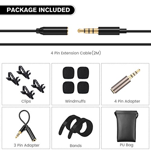 Mikrofon fÃ¼r Smartphone, EIVOTOR Lavalier Mikrofon Clip-on Kondensator-Mikrofon 1,5m Ansteck Mikrofon Mini Omnidirektionales Mikrofon + 2m VerlÃ¤ngerungslinie fÃ¼r Iphone & Android Smartphone Laptop PC Handy Ipad Film Interviews DSLR Skype Video Recording