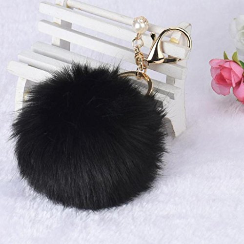 Keychain Beutel Kette Auto Anhänger, Xmansky Kaninchen Faux Fur Ball Schlüsselbund Tasche Plüsch Auto Schlüsselring Auto Schlüssel Anhänger (Schwarz) - 4