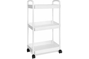 HJWANYIN 3 Tier Storage Trolley on Wheels Kitchen Trolleys with Handle for Book Beauty Craft Trolleys Rolling Utility Storage Cart for Room Bathroom Office, Space Rack Space-Saving Mobile Shelving Organizer