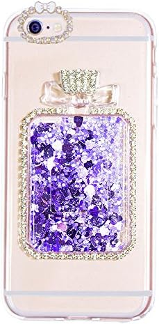 iPhone 6/6s Plus Case, MOEIDO Perfume Bottle Phone Cover Bling Rhinestone Glitter Quicksand Liquid Transparent Clear Case for iPhone 6/6s Plus 5.5 inch with Strap for Girls, for Women, Shock-Absorption&amp;Anti-Scratch, Purple