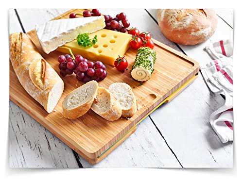 Sandford CUT Bambus Holz Schneidbrett | Schneidebrett Set mit 6 Schneidematten / flexible Kunststoff Matten | Lebensmittel wie Fisch / Gemüse / Geflügel separat schneiden | hygienisches Küchenbrett - 5