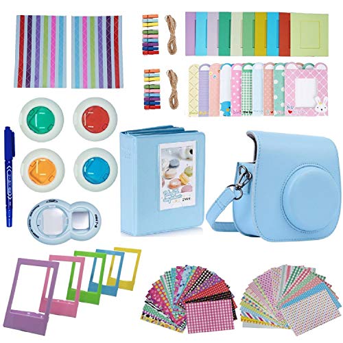 FollowSun 10 en 1 Cámara Accesorios para Fuji Instax Mini 8 8+ 9 Incluir Caso Azul/Album/Selfie Lente/Filtros de Color/Wall Cuelgue Marcos/Pegatinas de Frontera/Marco de Fotos/Pegatinas de Esquina