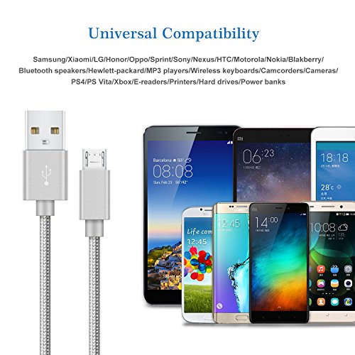 GlobaLink® Micro USB Kabel Nylon umflochtenes verwicklungssicheres Ladekabel, Lebenslange Garantie, für Android, Samsung, HTC, Motorola, Nokia, LG, HP, Sony, Blackberry (Grau) - 7