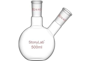 stonylab Flat Bottom Flask FBF, Heavy Wall 2-Neck Lab Flask Borosilicate Glass Flat Bottom Boiling Flask with 24/40 Standard Joint, 500 ml