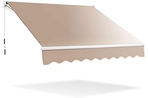 GOPLUS Toldo Retráctil Manual, Toldo Plegable Impermeable y de Protección Solar, con Manivela, Ángulo Ajustable 40-100° y Brazo Articulado, para Ventana Puerta Balcón Jardín Tienda (295X250CM, Beige)