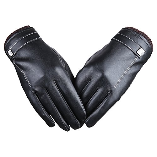 Guantes de piel con forro polar para mujer, ideales para conducir o utilizar con pantallas táctiles Black-2 M