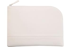 RHODIA 116622C - Pochette Zippée en Simili Cuir - Blanc - Taille M (16 x 22 cm) - Coutures Véritables - Intérieur Tissu Orange - Rangement Documents, Petites Fournitures