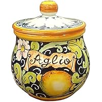 CERAMICHE D'ARTE PARRINI - Italienne artistique poterie, pot d'ail décoration citrons, peint à la main, fabriqué en Italie Toscana