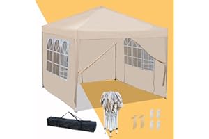 Mingone Gazebo da Giardino 3x3 Gazebo da Esterno Impermeabile Pieghevole Robusto Protezione UV 50 per Campeggio, Feste, 3m, Beige