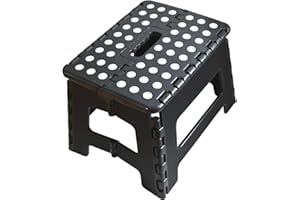 ARMO HOME Armo® Folding Stool Step Down Footstool With Carry Handle Compact Foldable Foot Stool DIY Footstool Ladder MAX Weight 150KG (Black)