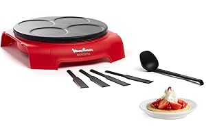 Moulinex Crepera Accessimo Placa Prometal con Revestimiento Antiadherente, 720 W, capacidad de 4 creps, 4 espátulas y cucharón incluidos, fácil uso, almacenamiento vertical, PY312511