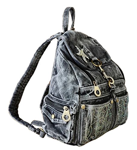Preisvergleich Produktbild SAIERLONG Frauen und Mädchen Rucksack Schultasche Reisetasche Schwarz jean