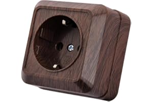 WESA Enchufe de pared empotrado,Juego de enchufes eléctricos de pared,Enchufe de pared interior 250V AC 16A,Enchufe de tierra Grano de madera oscura,MZ-04