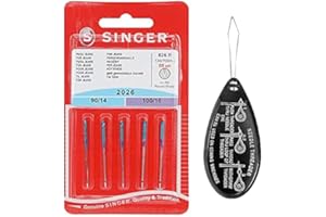 IPC SEWING PARTS Singer Jeans/Denim 2026 Sewing Machine Needles, Packet of 5, Size: Assorted Mixed Sizes 90/14 & 100/16, Includes Large Needle Threader